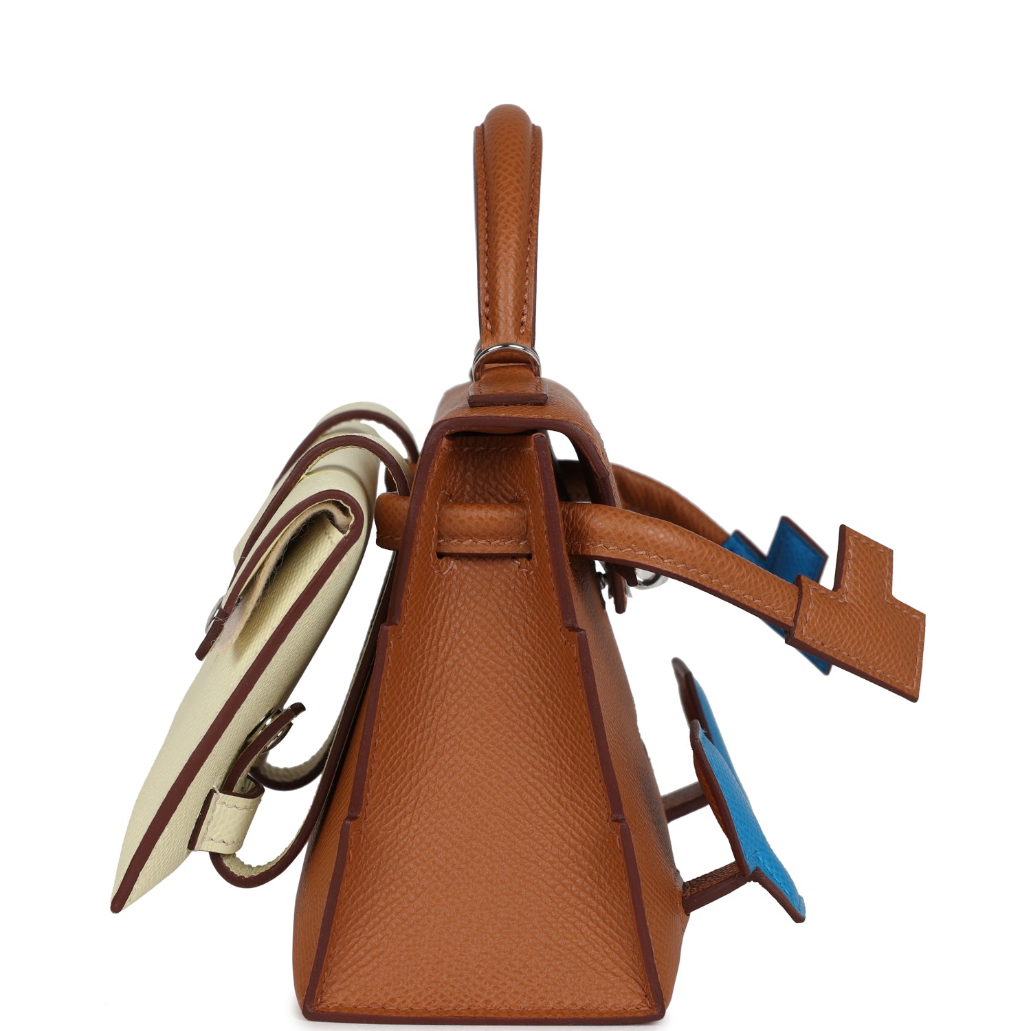 Hermes 'Quelle Idolle' Picto Kelly Doll Gold, Bleu Zanzibar, Jaune Milton and Orange Field Epsom/Swift Palladium Hardware - Exclusu