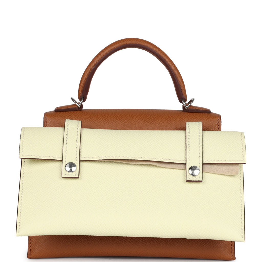 Hermes 'Quelle Idolle' Picto Kelly Doll Gold, Bleu Zanzibar, Jaune Milton and Orange Field Epsom/Swift Palladium Hardware - Exclusu