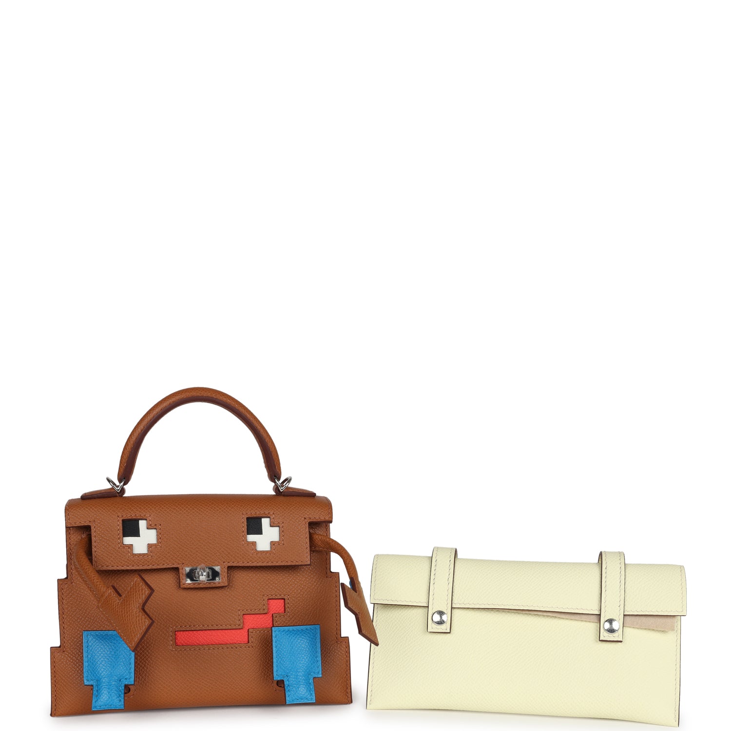 Hermes 'Quelle Idolle' Picto Kelly Doll Gold, Bleu Zanzibar, Jaune Milton and Orange Field Epsom/Swift Palladium Hardware - Exclusu