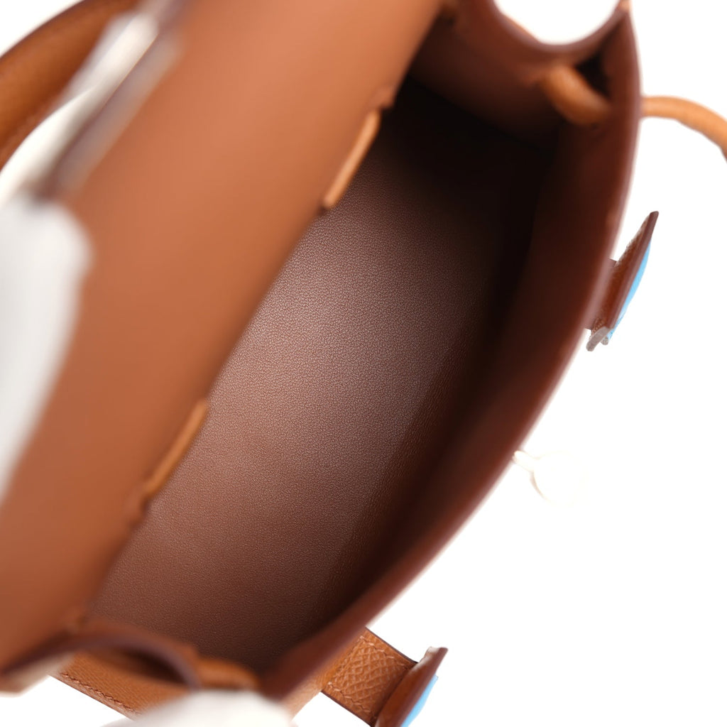 Hermes 'Quelle Idolle' Picto Kelly Doll Gold, Bleu Zanzibar, Jaune Milton and Orange Field Epsom/Swift Palladium Hardware - Exclusu