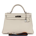 Hermes Kelly Retourne 32 Craie Togo Palladium Hardware - Exclusu