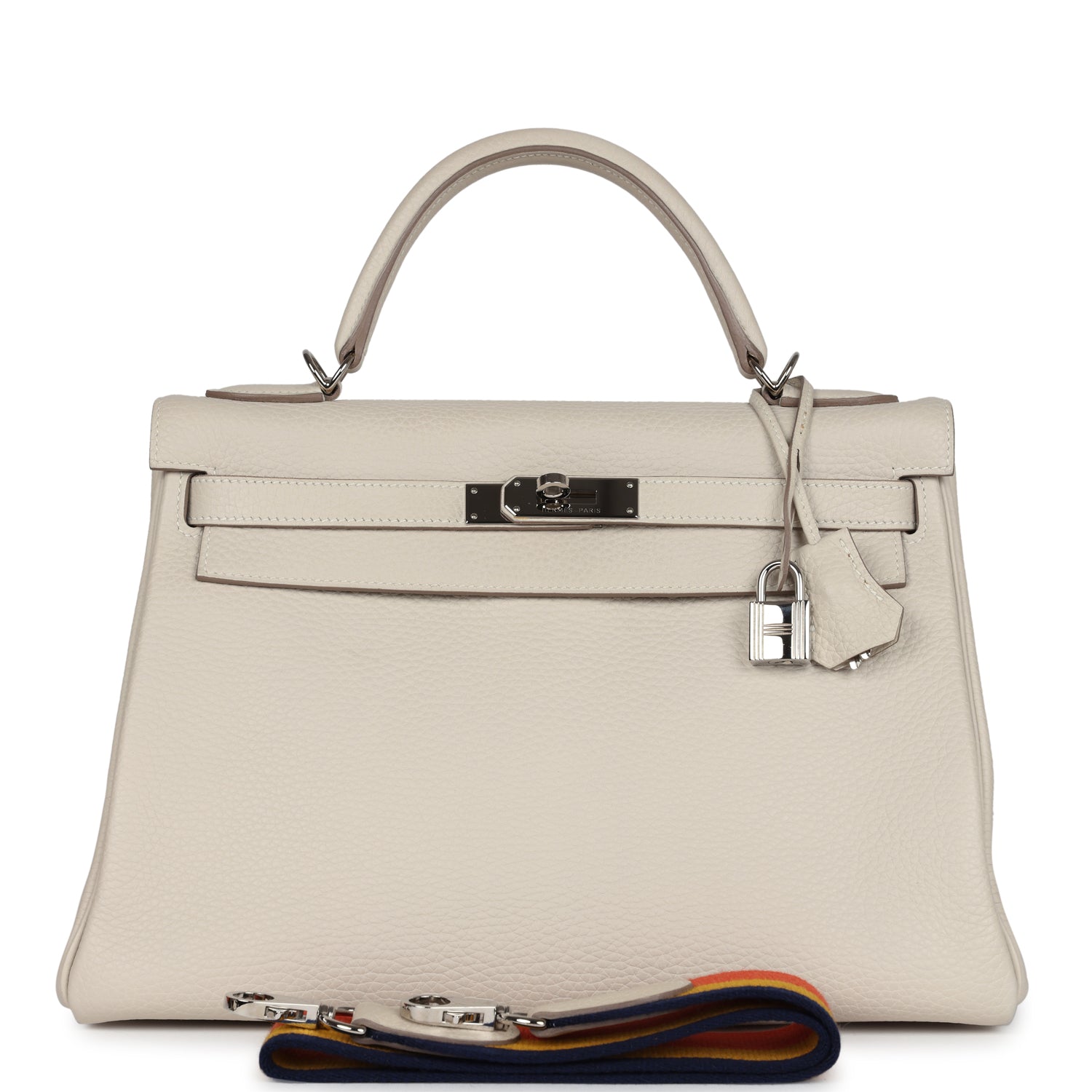 Hermes Kelly Retourne 32 Craie Togo Palladium Hardware - Exclusu