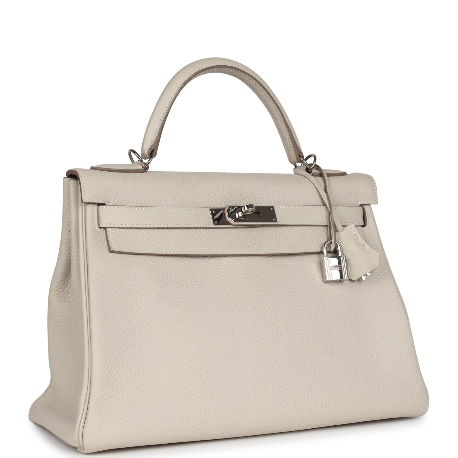 Hermes Kelly Retourne 32 Craie Togo Palladium Hardware - Exclusu