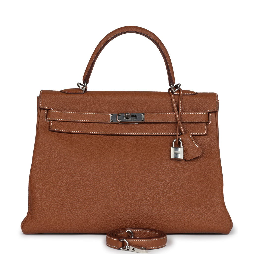Hermes Kelly Retourne 35 Gold Togo Palladium Hardware - Exclusu