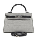 Hermes Special Order (HSS) Kelly Sellier 20 Gris Perle and Black Matte Alligator Palladium Hardware - Exclusu