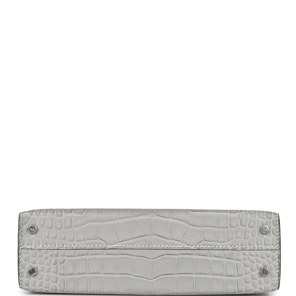 Hermes Special Order (HSS) Kelly Sellier 20 Gris Perle and Black Matte Alligator Palladium Hardware - Exclusu