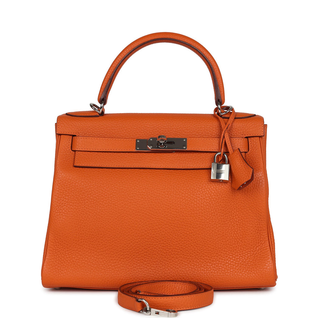 Hermes Special Order (HSS) Kelly Retourne 28 Orange Togo Palladium Hardware - Exclusu