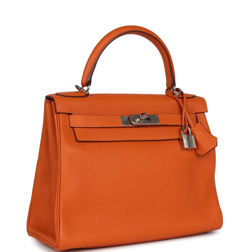 Hermes Special Order (HSS) Kelly Retourne 28 Orange Togo Palladium Hardware - Exclusu