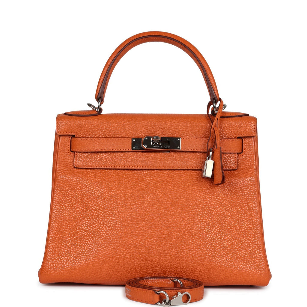 Hermes Kelly Retourne 28 Orange Togo Palladium Hardware - Exclusu