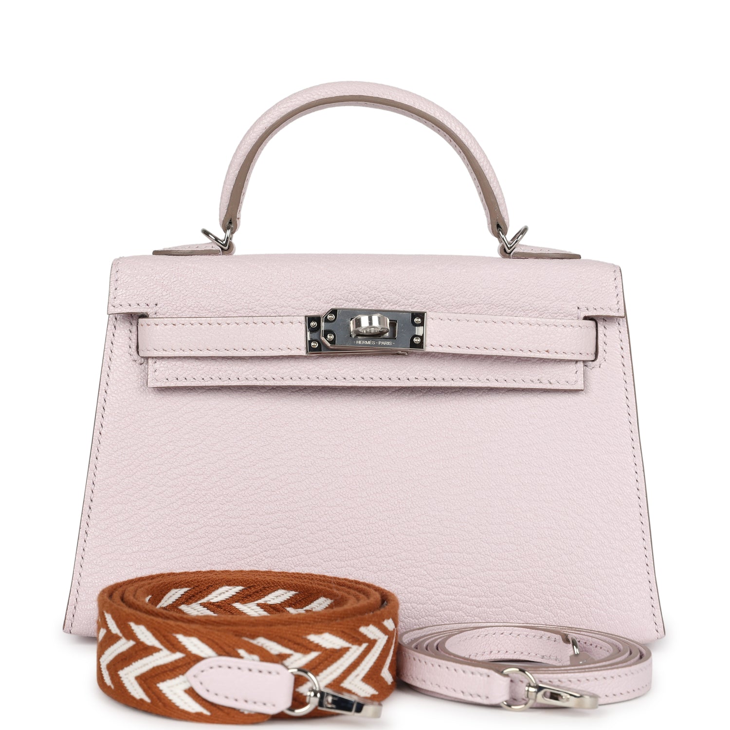 Hermes Kelly Sellier 20 Mauve Pale Chevre Palladium Hardware - Exclusu