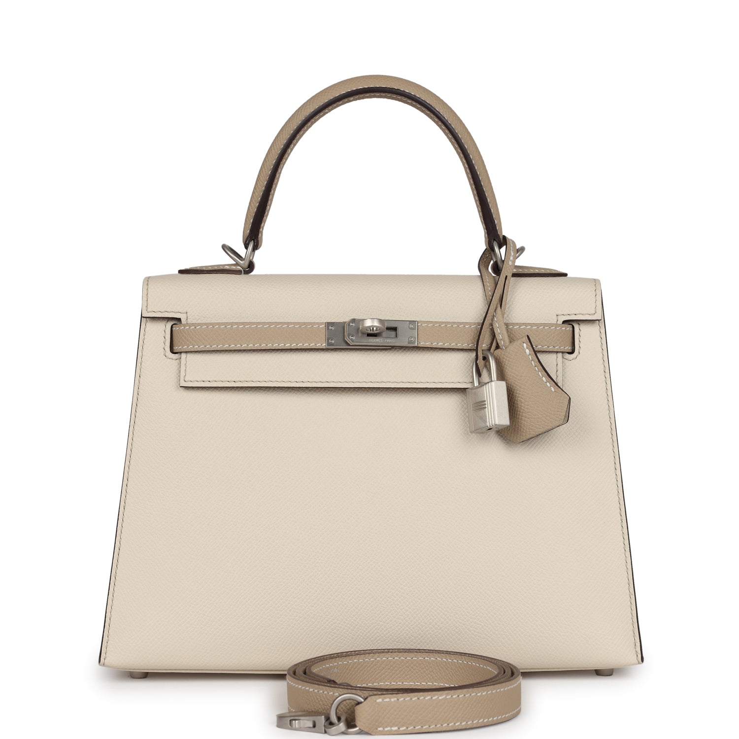 Hermes Special Order (HSS) Kelly Sellier 25 Craie and Trench Epsom Brushed Palladium Hardware - Exclusu