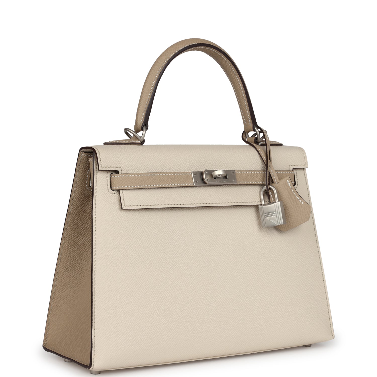 Hermes Special Order (HSS) Kelly Sellier 25 Craie and Trench Epsom Brushed Palladium Hardware - Exclusu
