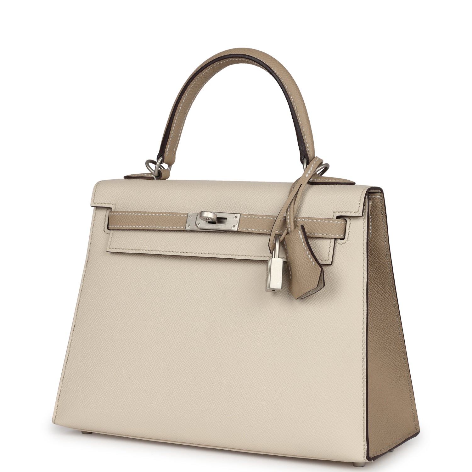 Hermes Special Order (HSS) Kelly Sellier 25 Craie and Trench Epsom Brushed Palladium Hardware - Exclusu