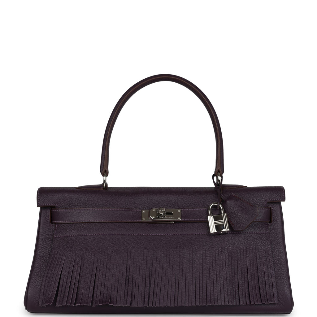 Hermes Fringe Shoulder Kelly 42 JPG Raisin Clemence Palladium Hardware - Exclusu