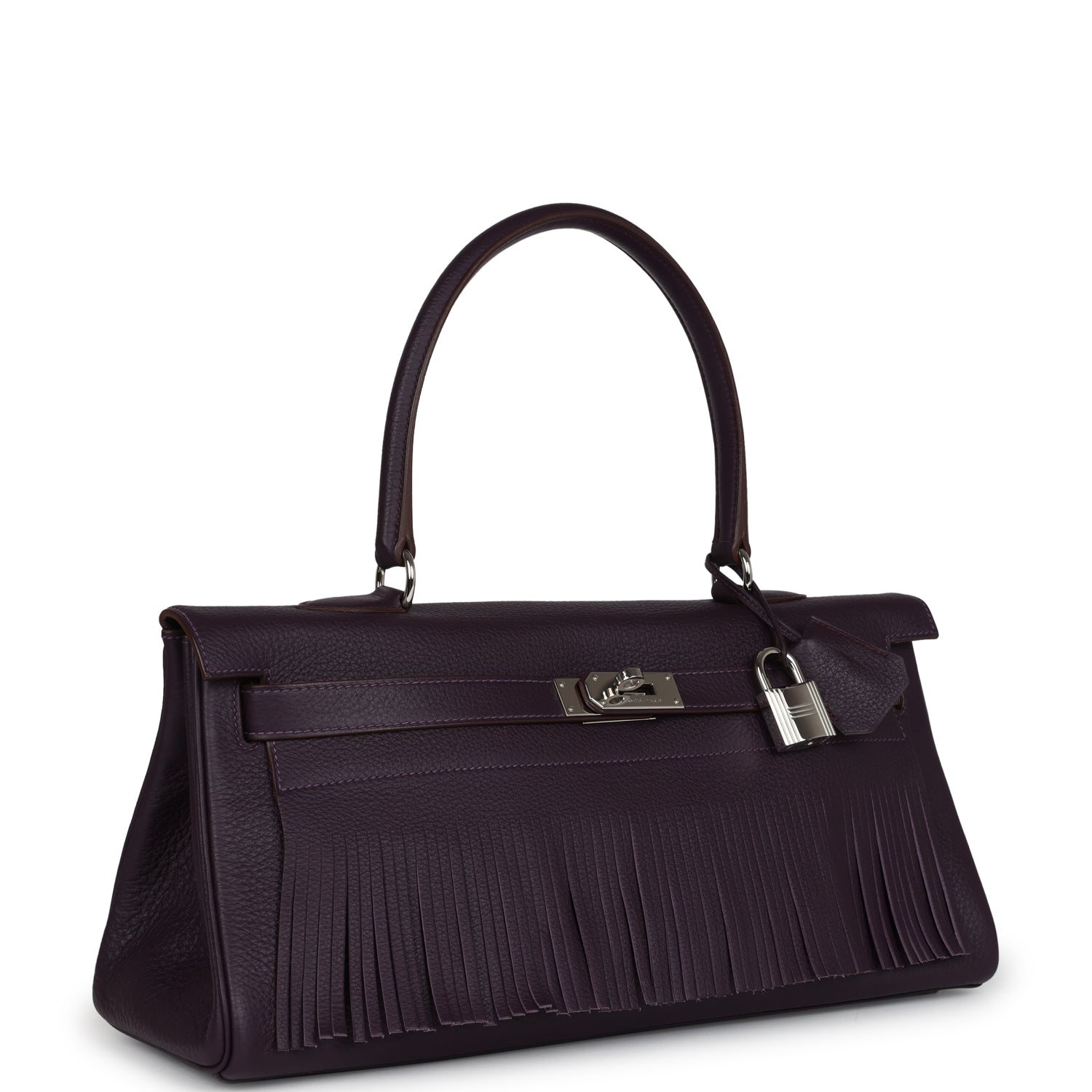 Hermes Fringe Shoulder Kelly 42 JPG Raisin Clemence Palladium Hardware - Exclusu