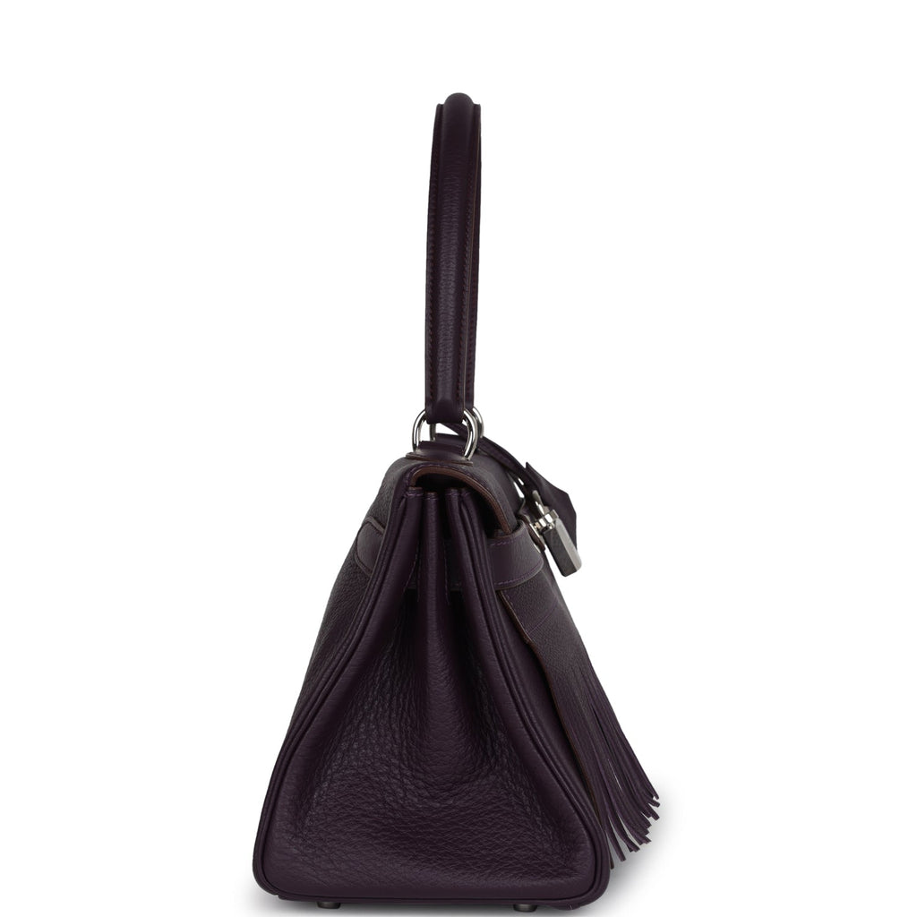 Hermes Fringe Shoulder Kelly 42 JPG Raisin Clemence Palladium Hardware - Exclusu