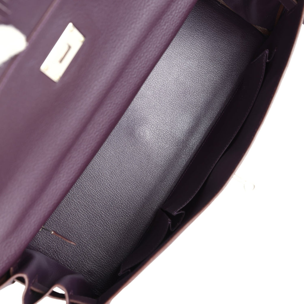 Hermes Fringe Shoulder Kelly 42 JPG Raisin Clemence Palladium Hardware - Exclusu