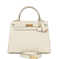 Hermes Special Order (HSS) Kelly Sellier 25 Beton Ostrich Verso Brushed Gold Hardware - Exclusu