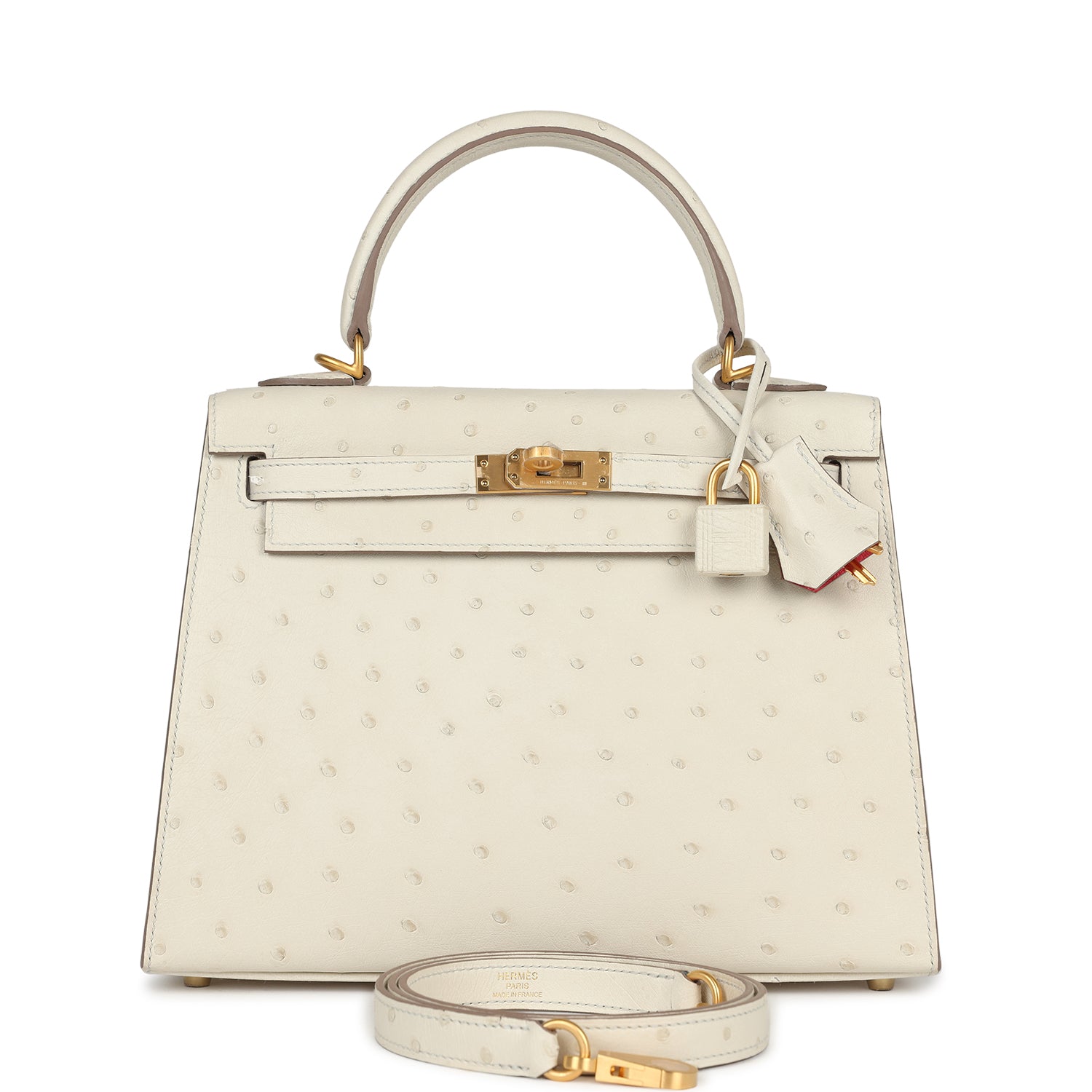 Hermes Special Order (HSS) Kelly Sellier 25 Beton Ostrich Verso Brushed Gold Hardware - Exclusu