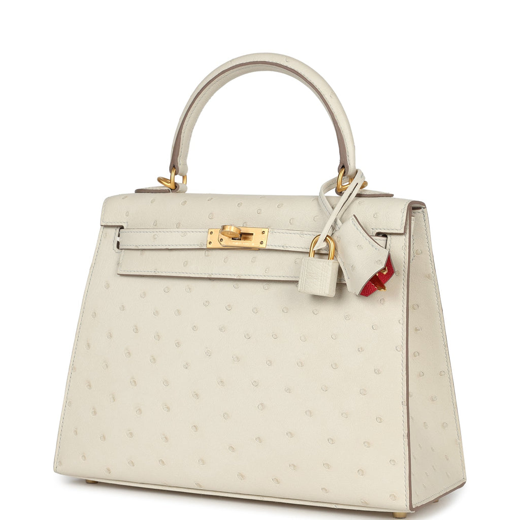 Hermes Special Order (HSS) Kelly Sellier 25 Beton Ostrich Verso Brushed Gold Hardware - Exclusu