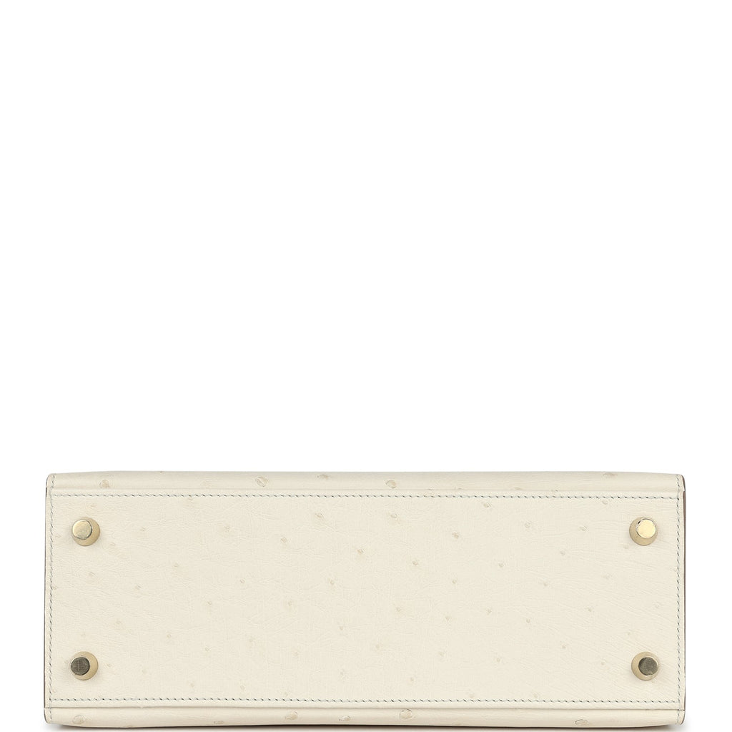 Hermes Special Order (HSS) Kelly Sellier 25 Beton Ostrich Verso Brushed Gold Hardware - Exclusu
