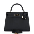 Hermes Kelly Sellier 28 Black Epsom Permabrass Hardware - Exclusu