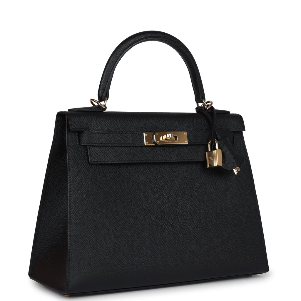 Hermes Kelly Sellier 28 Black Epsom Permabrass Hardware - Exclusu