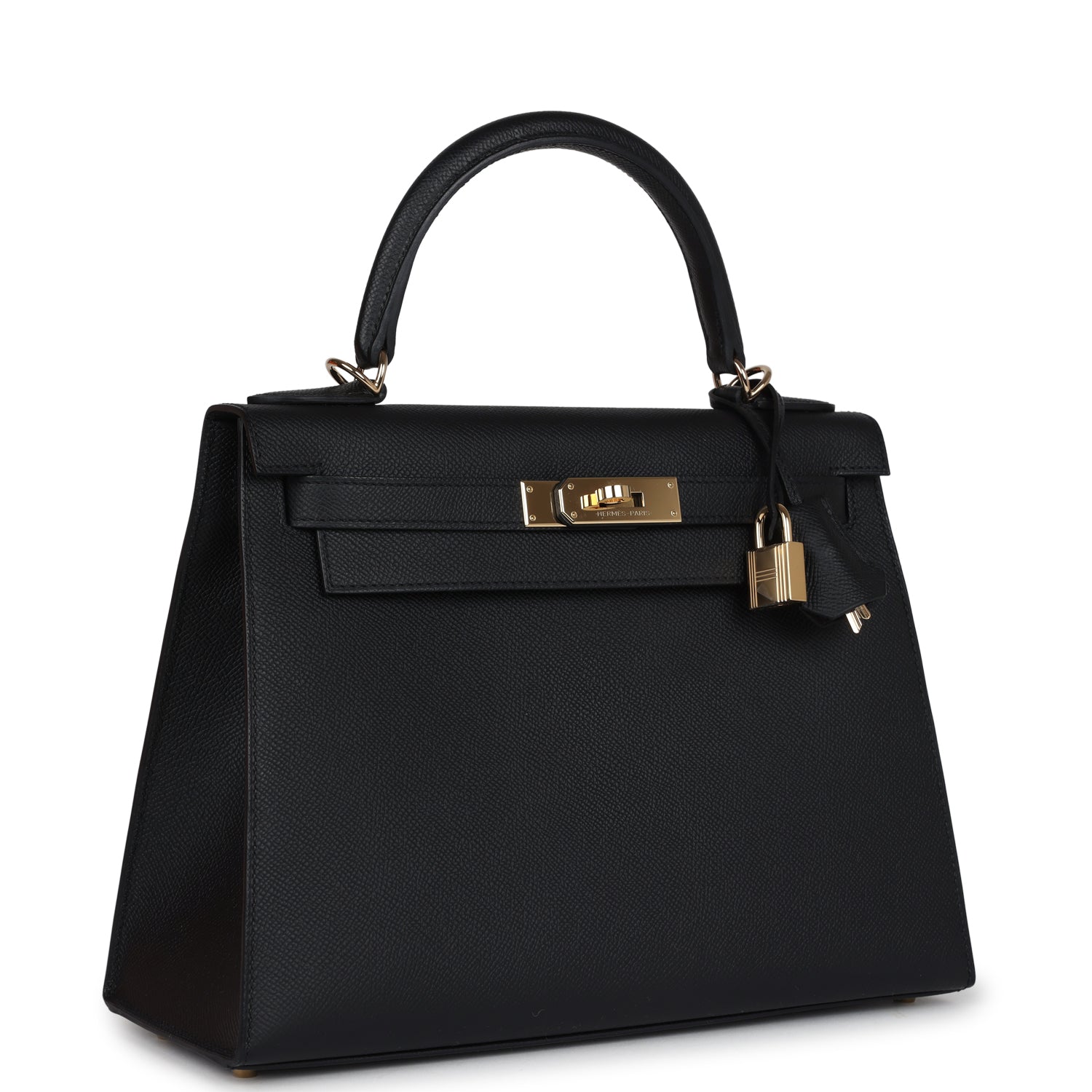 Hermes Kelly Sellier 28 Black Epsom Permabrass Hardware - Exclusu