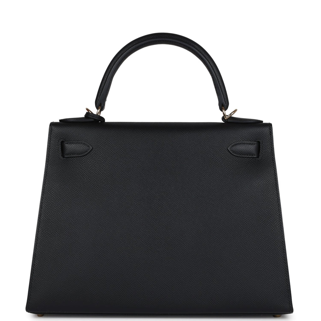 Hermes Kelly Sellier 28 Black Epsom Permabrass Hardware - Exclusu