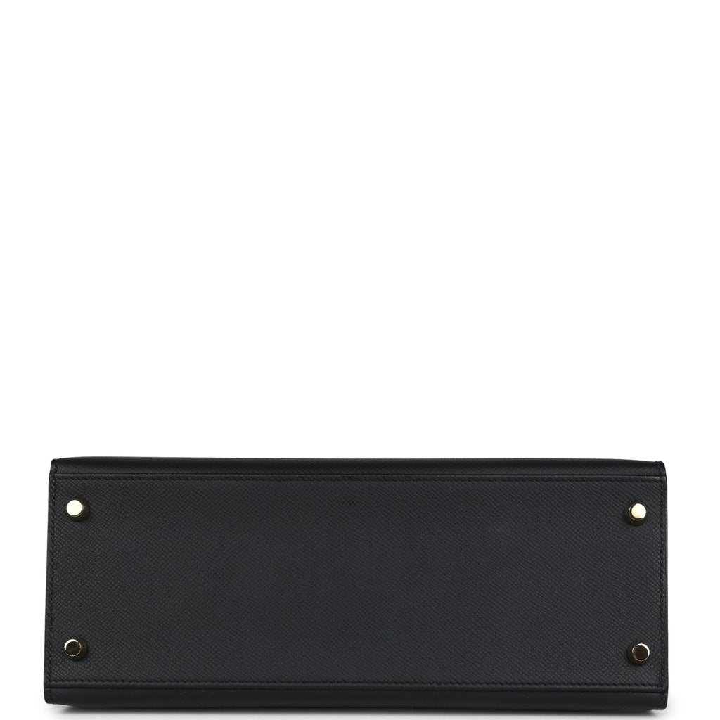 Hermes Kelly Sellier 28 Black Epsom Permabrass Hardware - Exclusu