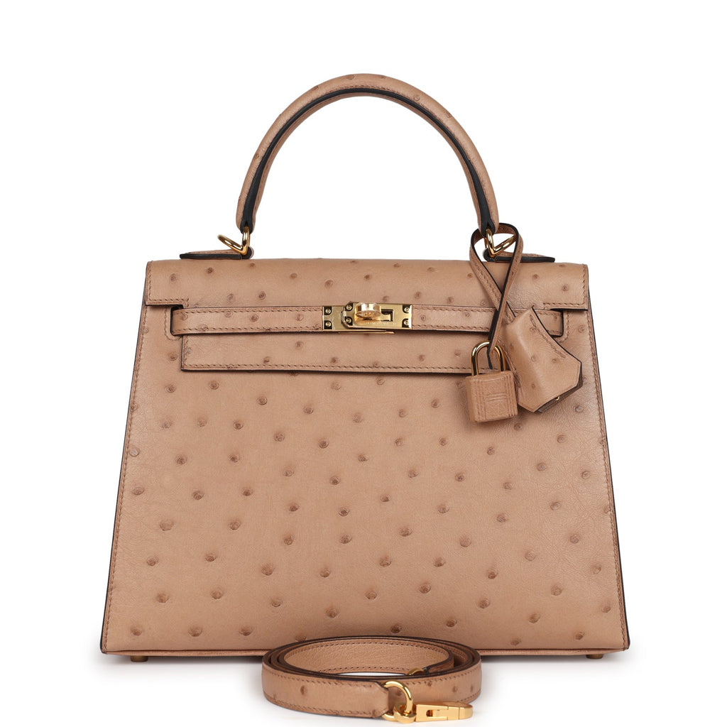 Hermes Kelly Sellier 25 Chai Ostrich Gold Hardware - Exclusu