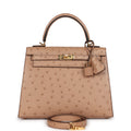Hermes Kelly Sellier 25 Chai Ostrich Gold Hardware - Exclusu