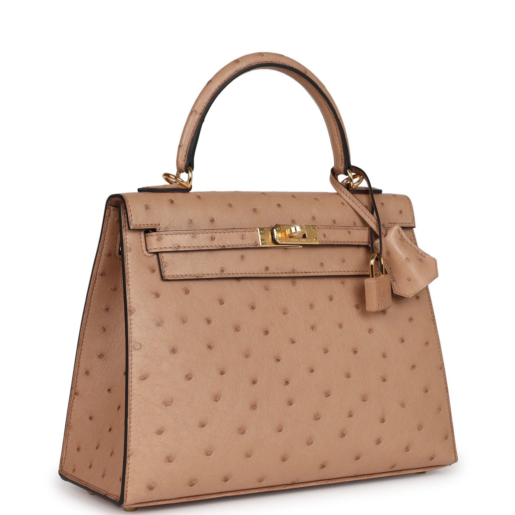 Hermes Kelly Sellier 25 Chai Ostrich Gold Hardware - Exclusu