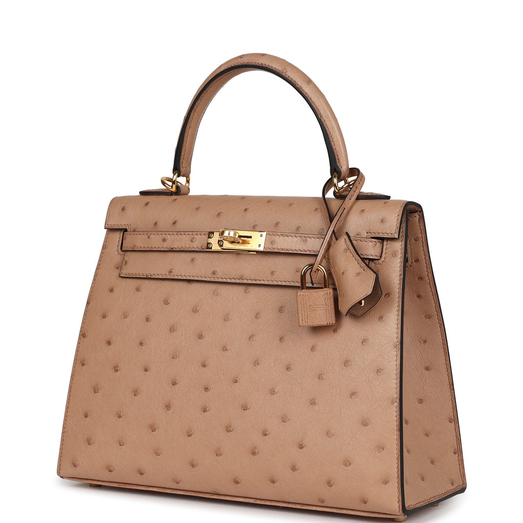 Hermes Kelly Sellier 25 Chai Ostrich Gold Hardware - Exclusu