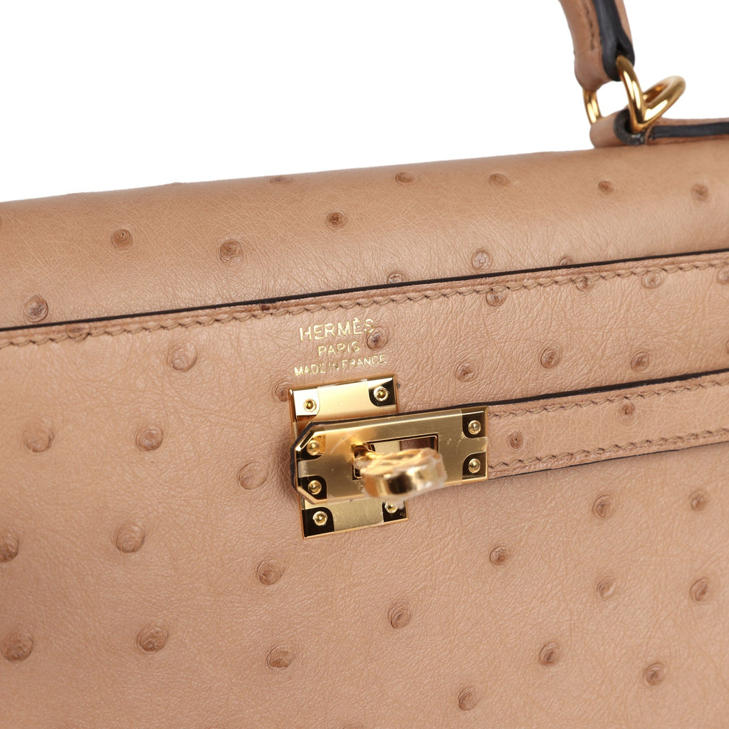 Hermes Kelly Sellier 25 Chai Ostrich Gold Hardware - Exclusu