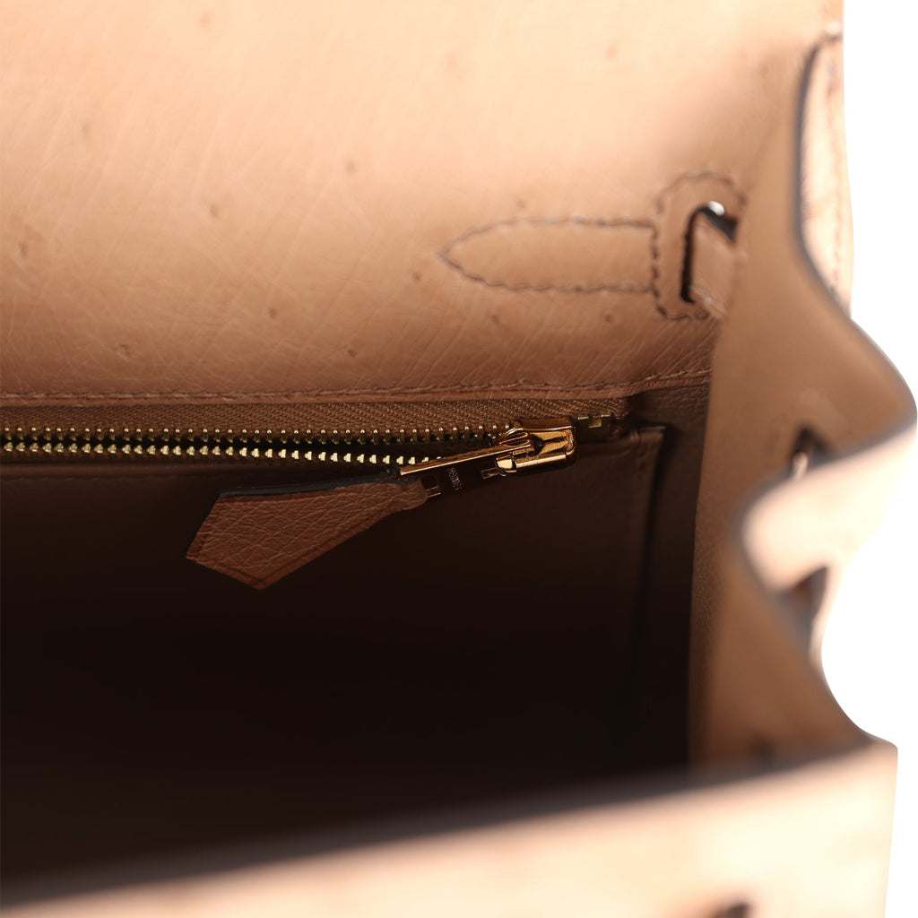 Hermes Kelly Sellier 25 Chai Ostrich Gold Hardware - Exclusu