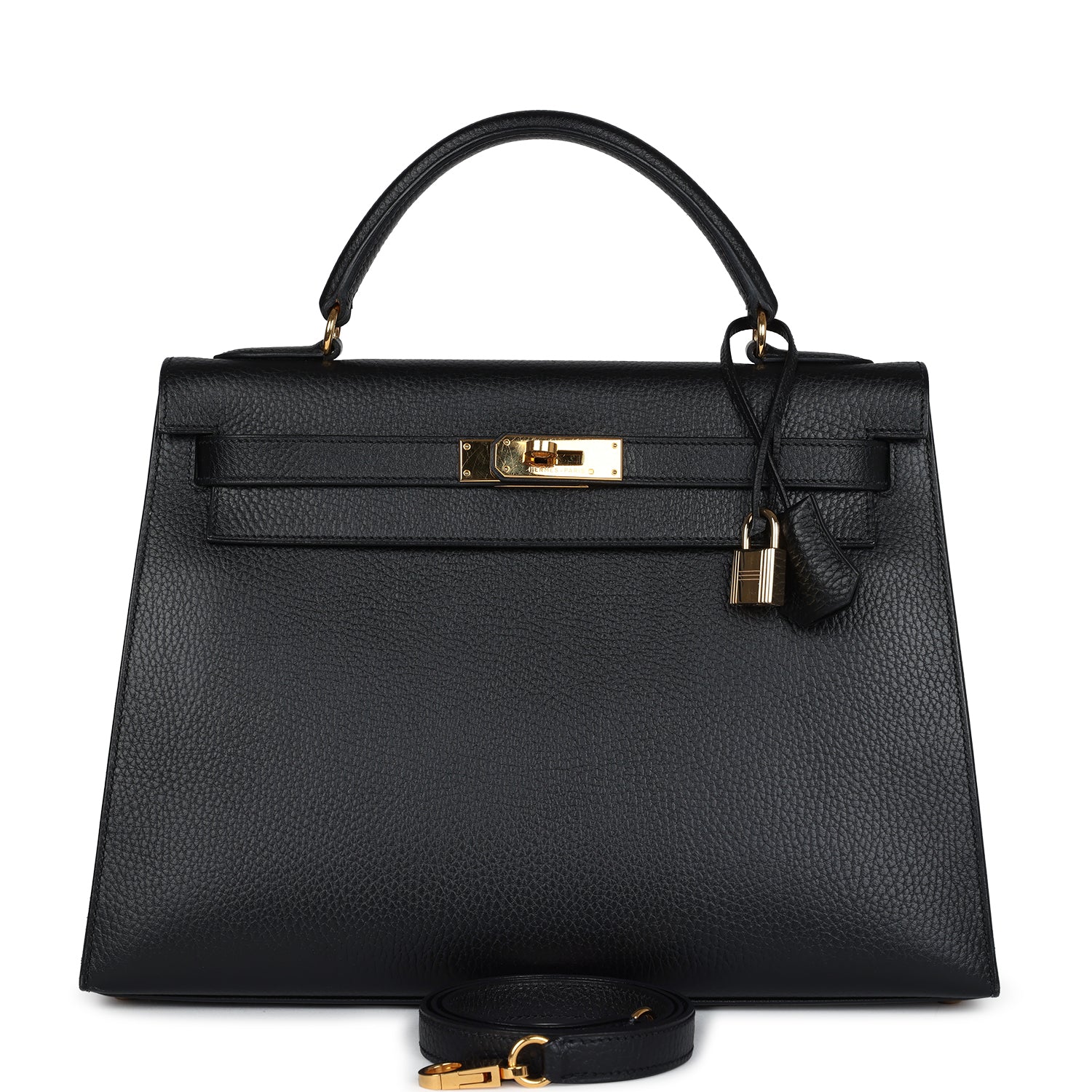 Hermes Kelly Sellier 32 Black Ardennes Gold Hardware - Exclusu
