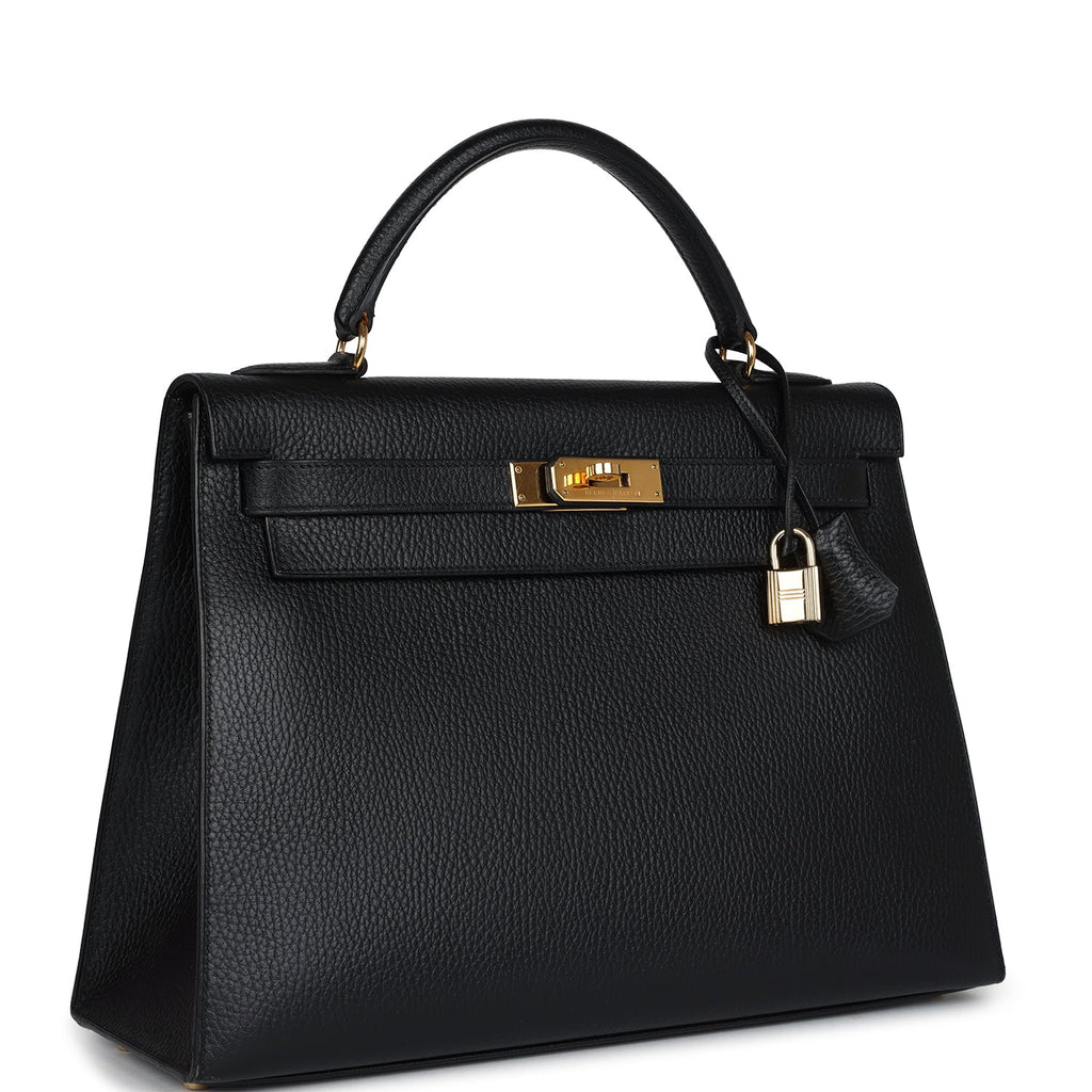 Hermes Kelly Sellier 32 Black Ardennes Gold Hardware - Exclusu