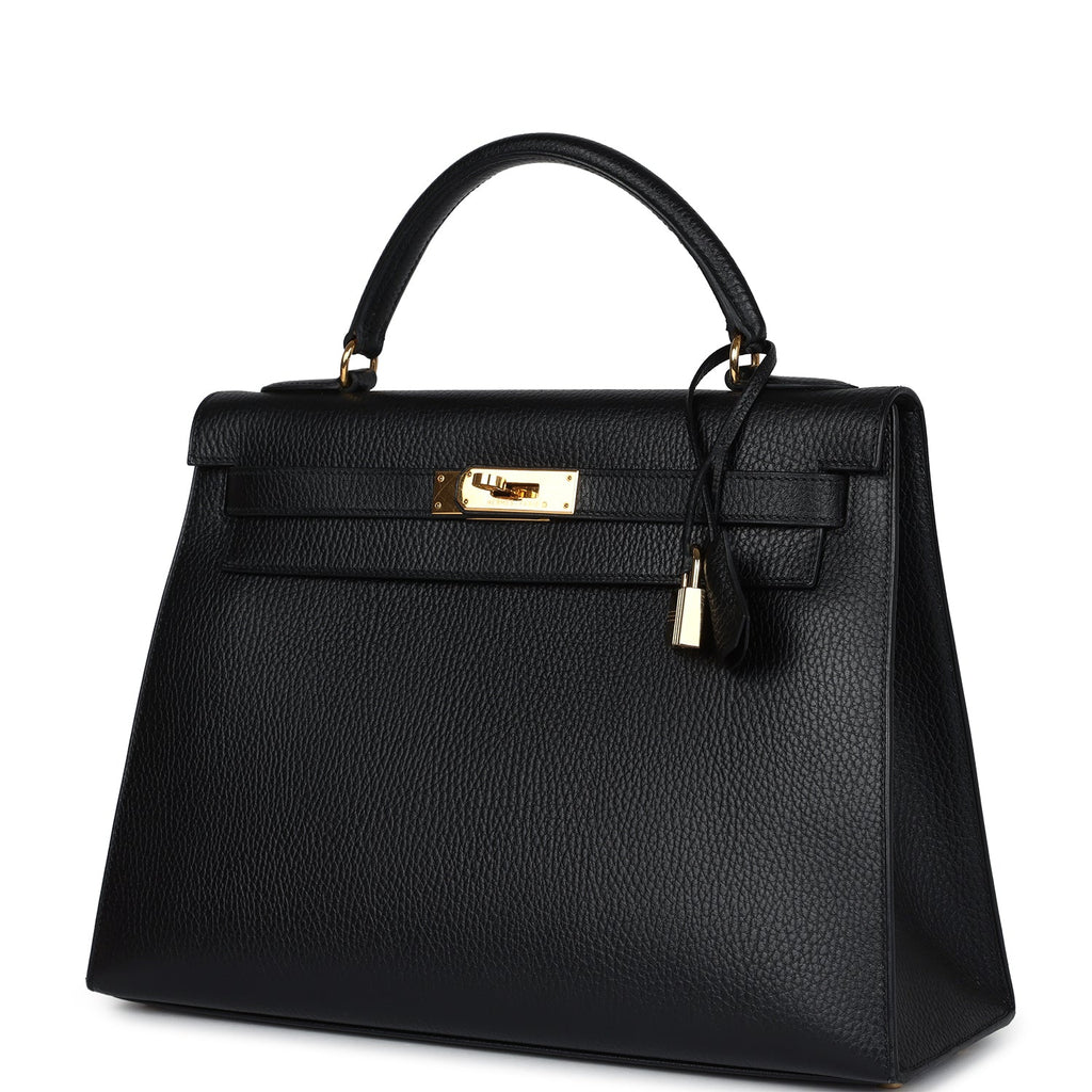 Hermes Kelly Sellier 32 Black Ardennes Gold Hardware - Exclusu
