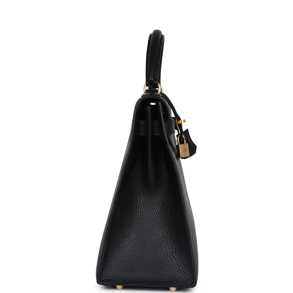 Hermes Kelly Sellier 32 Black Ardennes Gold Hardware - Exclusu