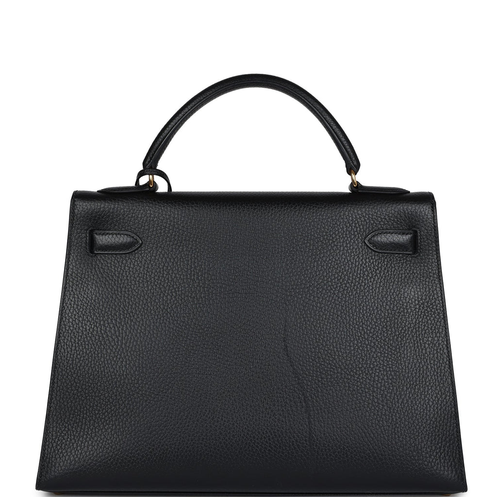 Hermes Kelly Sellier 32 Black Ardennes Gold Hardware - Exclusu