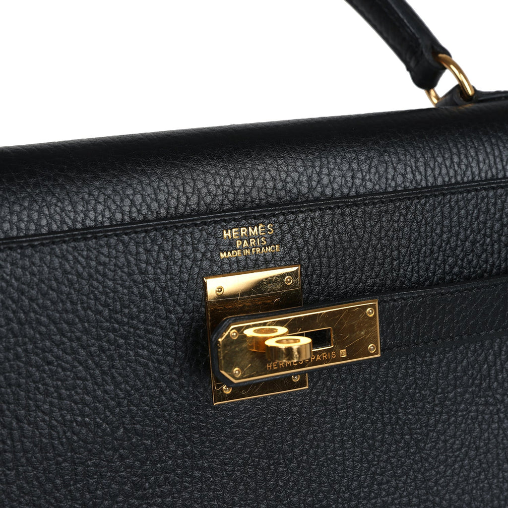 Hermes Kelly Sellier 32 Black Ardennes Gold Hardware - Exclusu