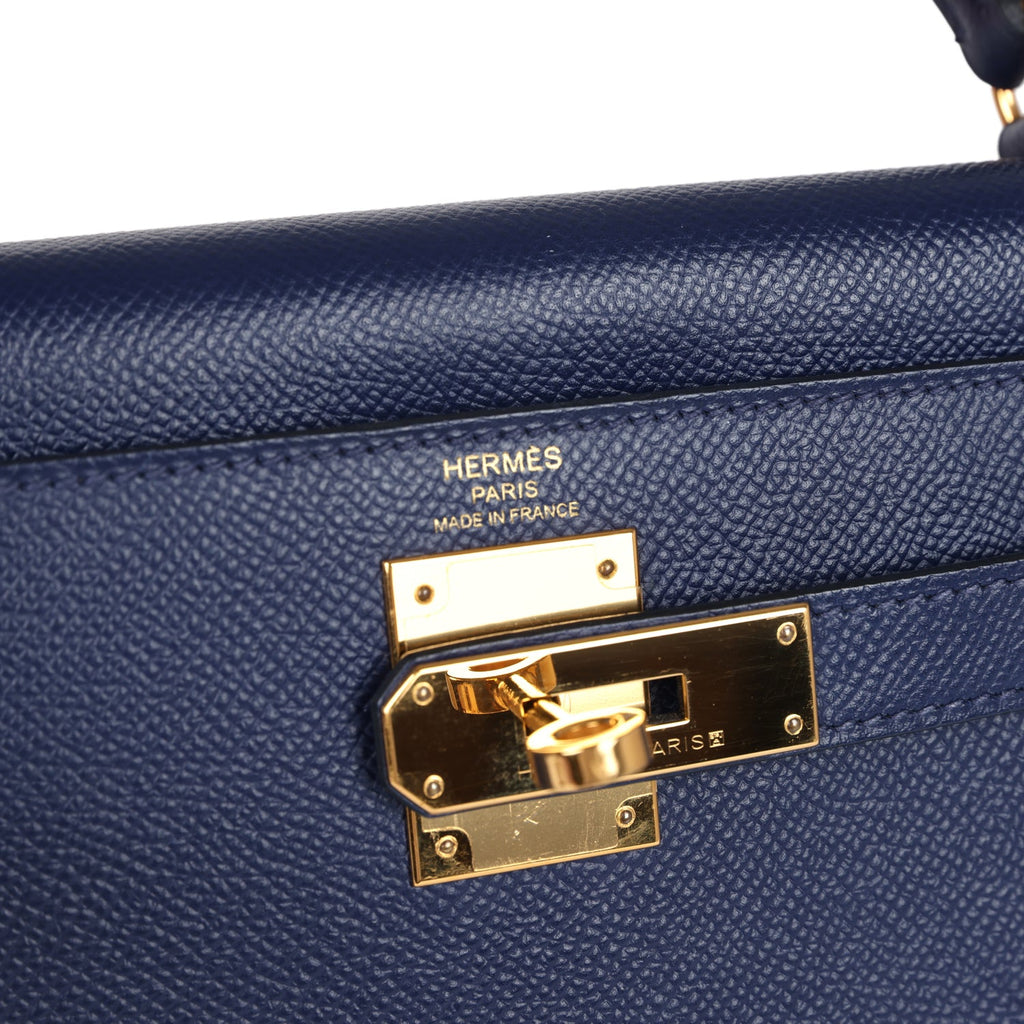 Hermes Kelly Sellier 28 Bleu Saphir Epsom Gold Hardware - Exclusu