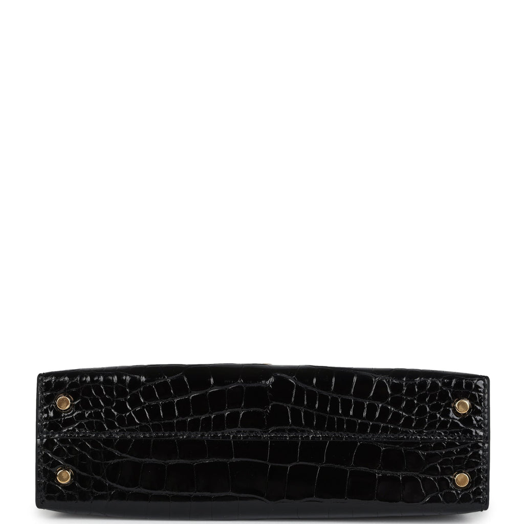 Hermes Kelly Sellier 20 Black Shiny Alligator Gold Hardware - Exclusu