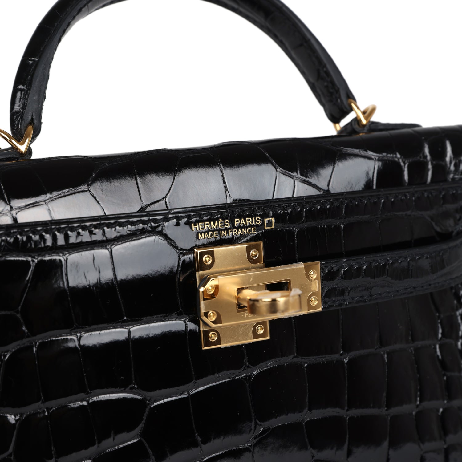 Hermes Kelly Sellier 20 Black Shiny Alligator Gold Hardware - Exclusu