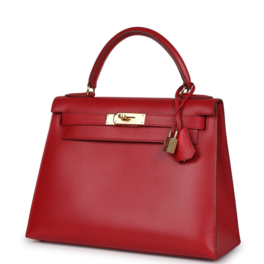 Hermes Kelly Sellier 28 Rouge Vif Box Gold Hardware - Exclusu