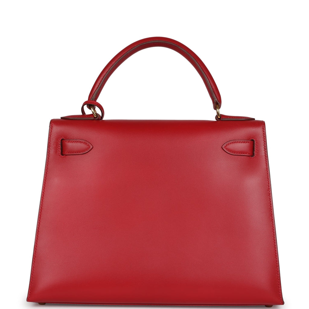 Hermes Kelly Sellier 28 Rouge Vif Box Gold Hardware - Exclusu