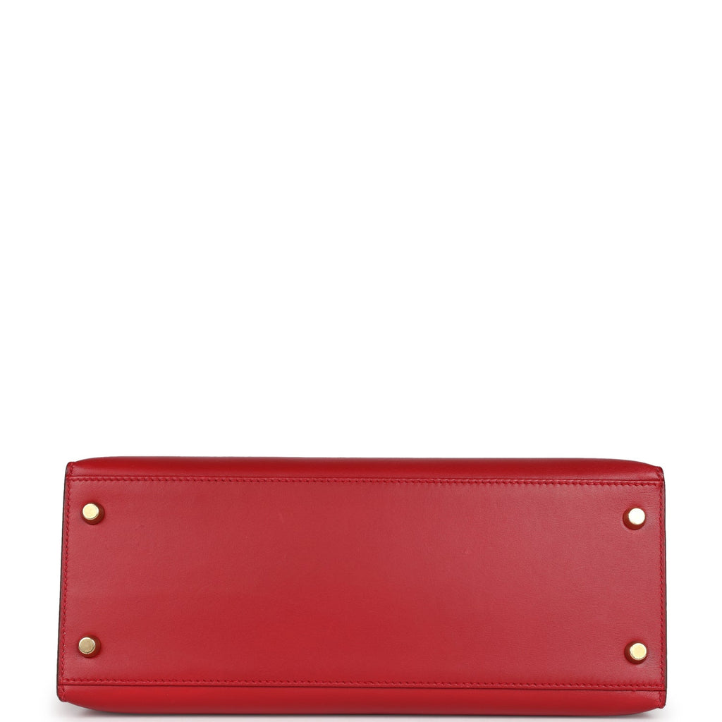 Hermes Kelly Sellier 28 Rouge Vif Box Gold Hardware - Exclusu