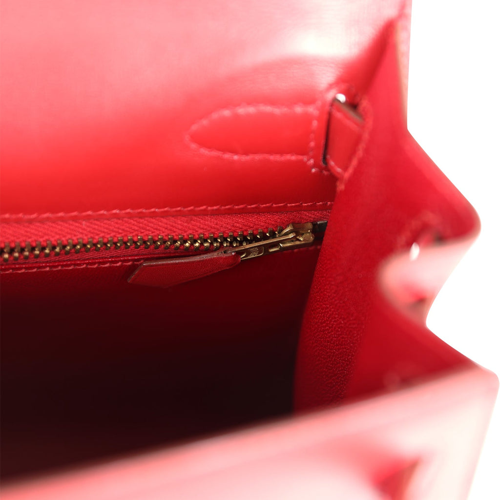 Hermes Kelly Sellier 28 Rouge Vif Box Gold Hardware - Exclusu