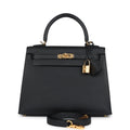 Hermes Kelly Sellier 25 Black Epsom Gold Hardware - Exclusu